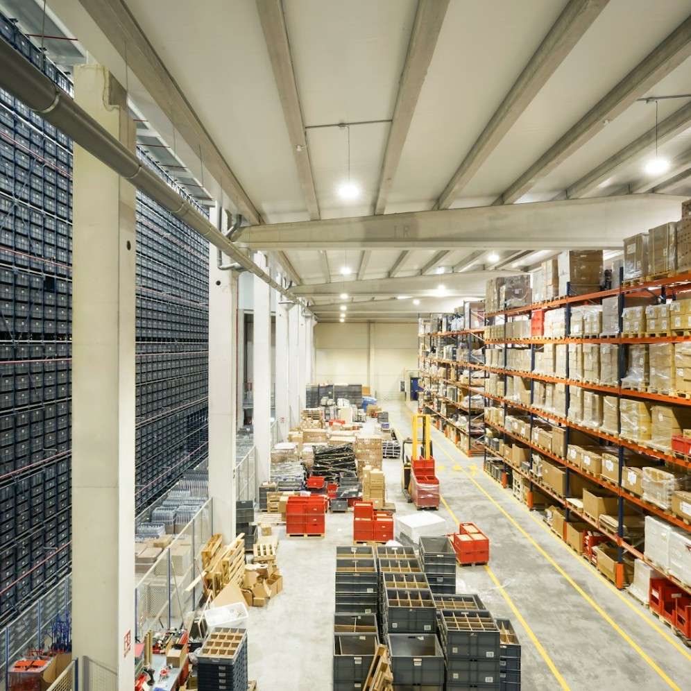 A large warehouse filled with stock