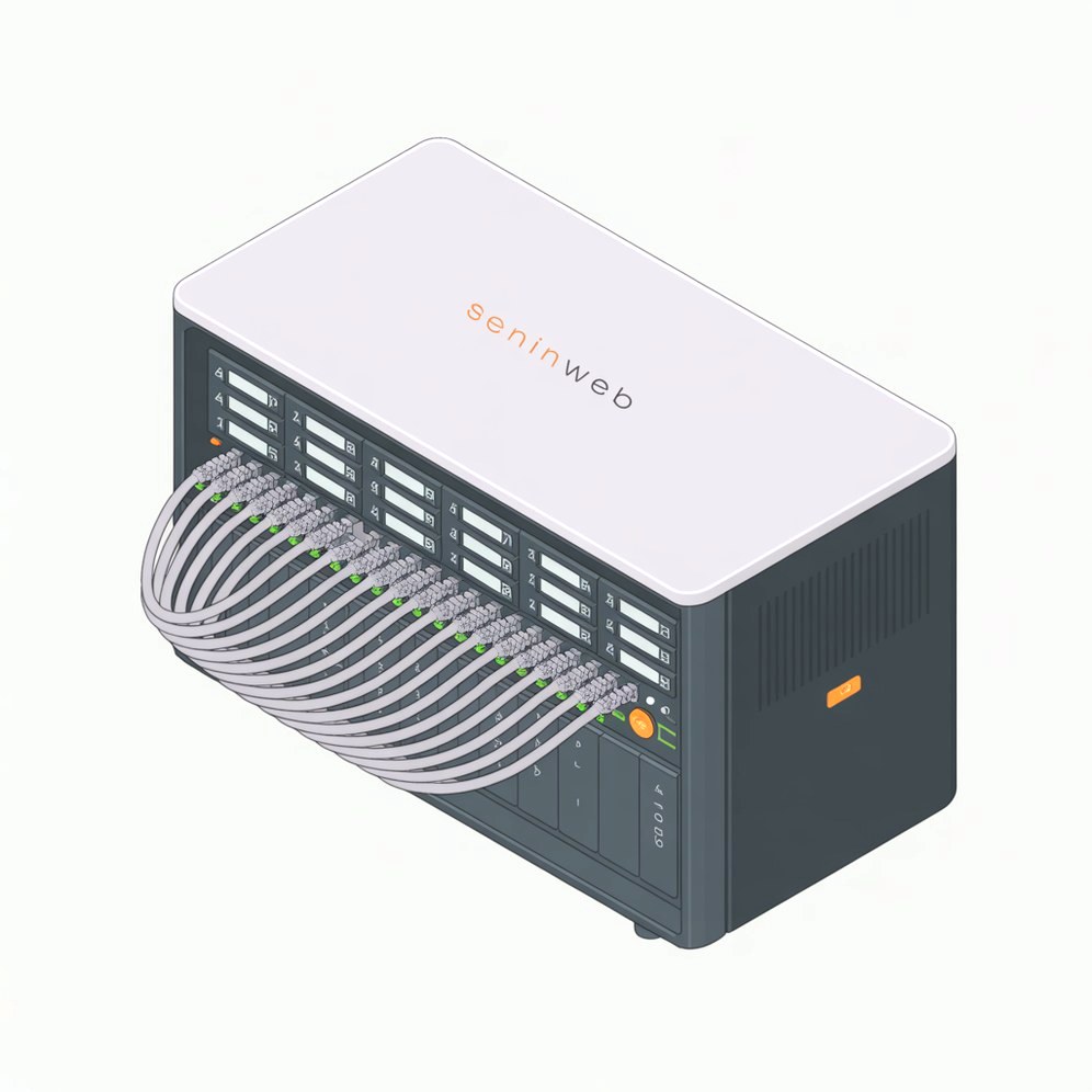 FreePBX server cabinet patched into a bank of desk phone extensions
