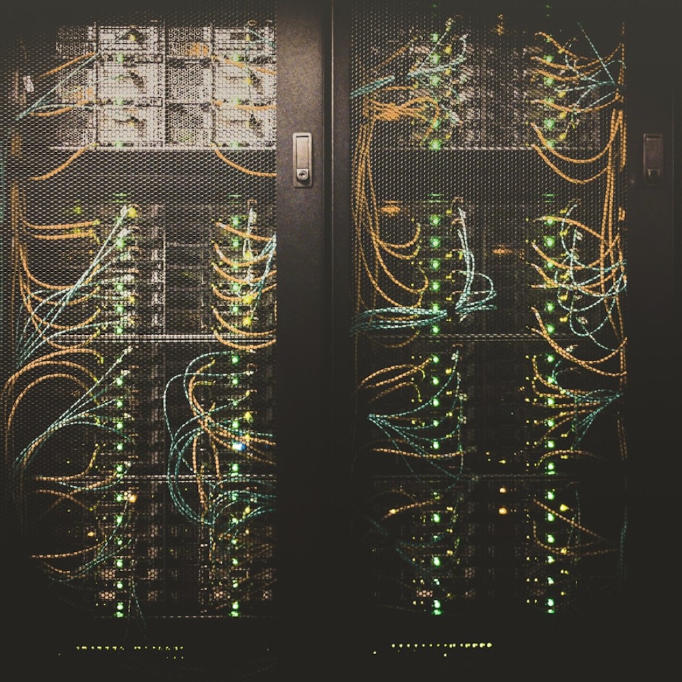 Dense network cabling patched into switching equipment